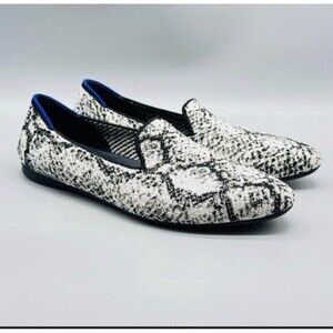 Rothy’s The Almond Toe Loafer Python Black White Grey Size 9 EUC